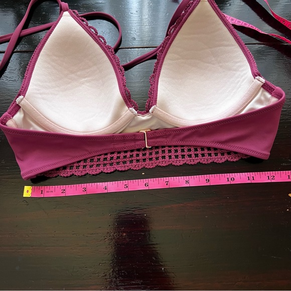 Crochet Triangle Dark Burgundy Neck Tie Bikini Top - Picture 3 of 4